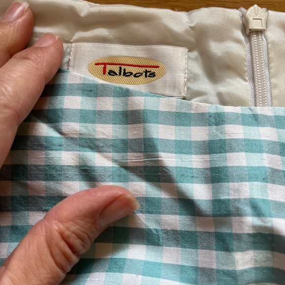 Vintage Talbots silk shantung sheath dress secretary gingham turquoise 10 8 6 - Picture 4 of 5